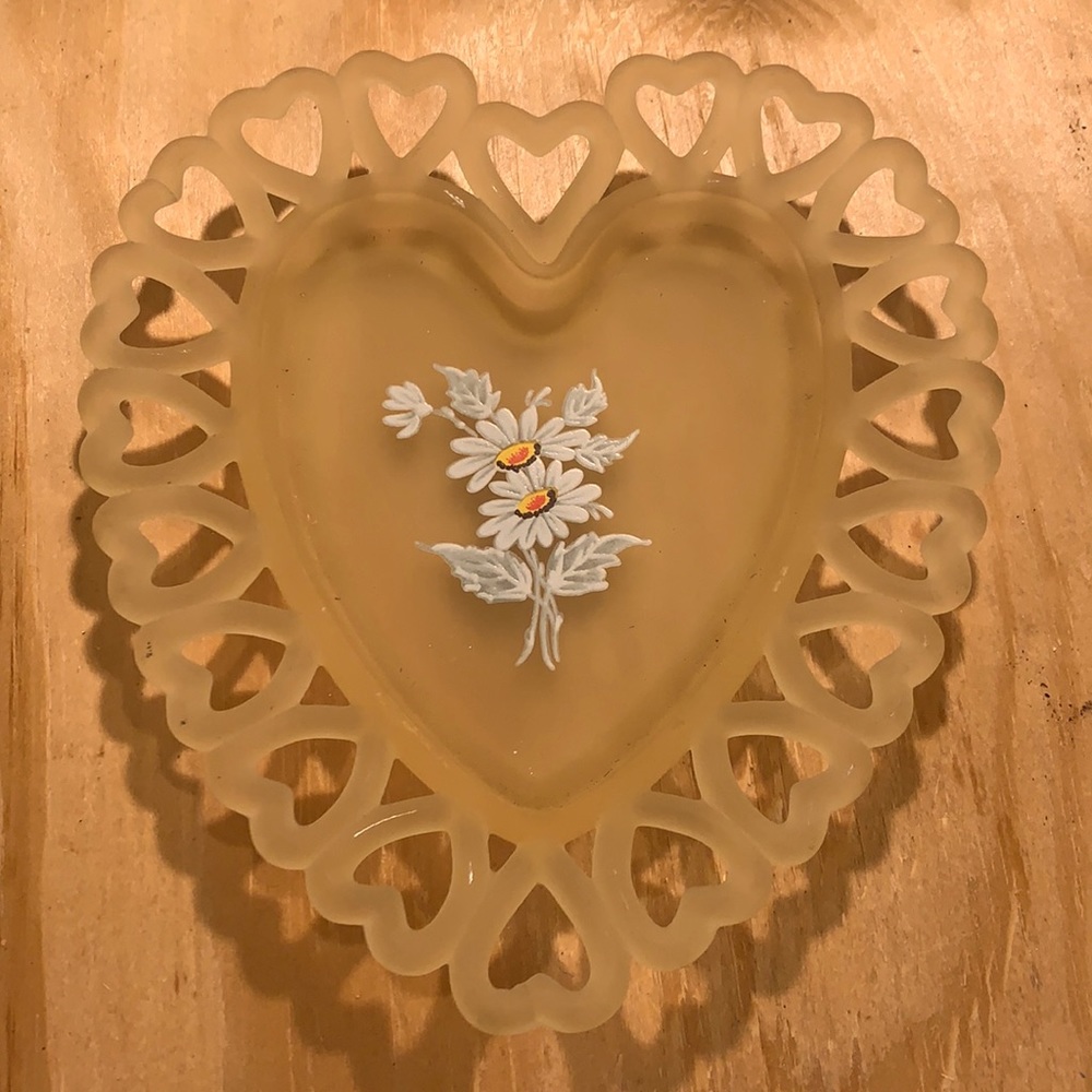 Westmoreland glass hand painted heart plate